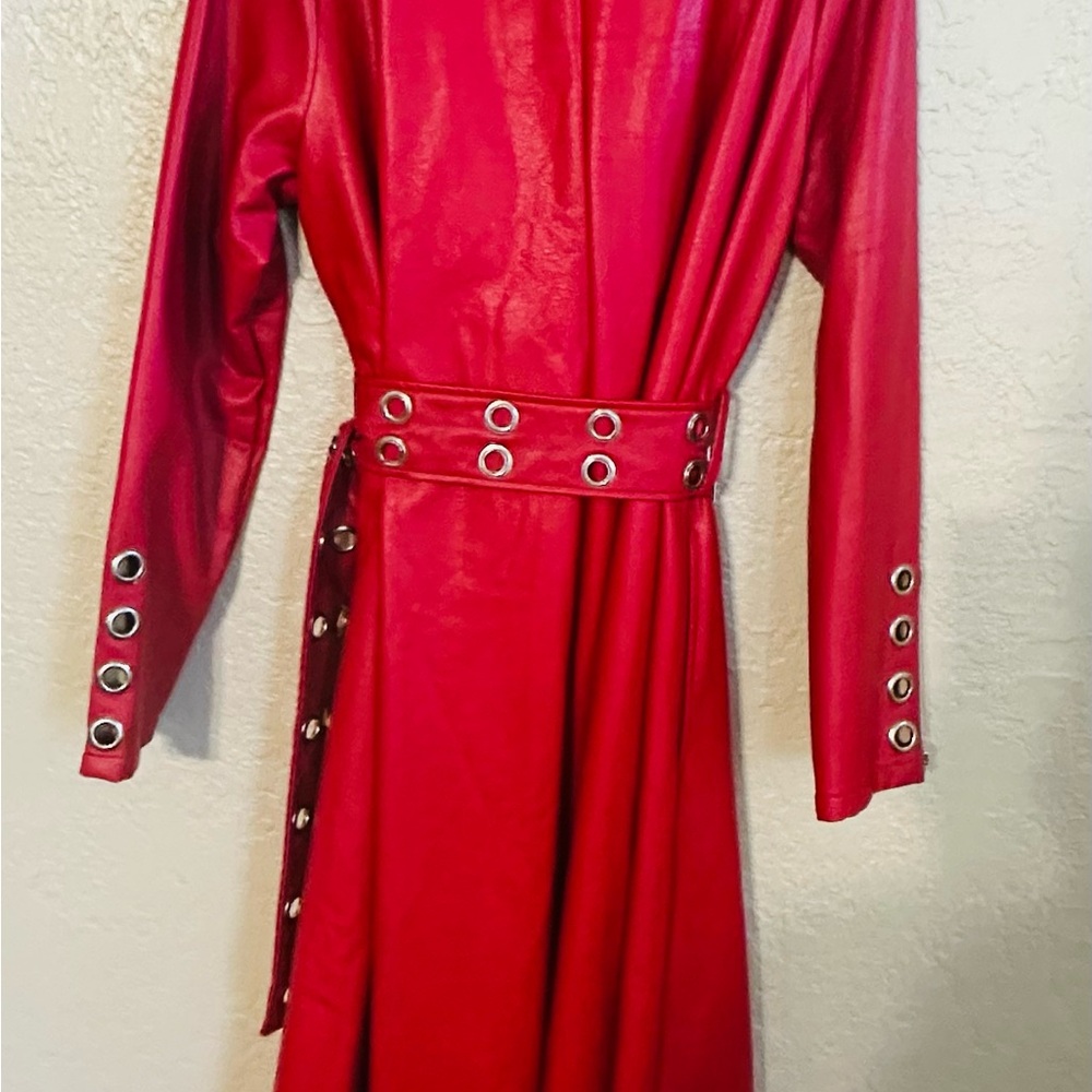 ♥️♥️Faux Leather Red Trench Coat with Grommet Details♥️♥️ - Picture 3 of 5
